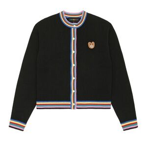 TEDDY FRESH WOMEN'S RECYCLED SWEATER BEAR CARDIGAN BLACK RAINBOW